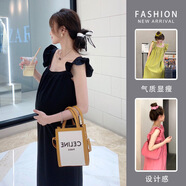 眺德高 孕婦裙 孕婦夏季新款俏皮公主方領(lǐng)韓范小飛袖減齡孕婦連衣裙 孕婦裙-黑色-L【建議100-115斤】