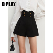 DPLAY2025春季新款黑色短褲女法式英倫風(fēng)短款修身高腰西裝褲子 經(jīng)典黑短褲- XL