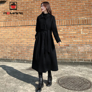 AEMAPE女裝2025春秋冬季新款黑色毛呢外套女中長款毛呢大衣女 黑色 L _建議110-130斤