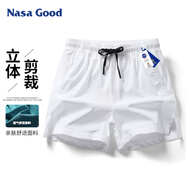 NASA GOOD短褲男士夏季純色百搭潮流運(yùn)動(dòng)薄款透氣彈力寬松三分褲子 白色M
