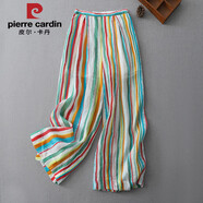 皮爾卡丹苧麻多巴胺彩虹條紋褲直筒闊腿褲女夏季涼涼寬松百搭棉麻休閑長(cháng)褲 圖片色 L 【115-130斤】