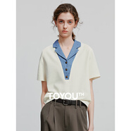 初語(yǔ)撞色POLO領(lǐng)T恤女2025夏季新款休閑透氣珠地短袖上衣 淺米杏  M