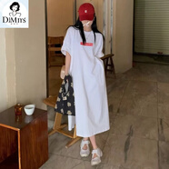 堤姆斯胖mm300斤大碼短袖長裙過膝t恤裙女連衣裙夏季遮肚子寬松休閑裙潮 白色 商場同款 2XL 150-200 商場同款