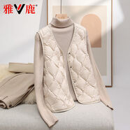 雅鹿2025新款輕薄羽絨服內膽女保暖馬甲純色內搭淑女坎肩背心便攜外套 米白 2XL 推薦130-145斤