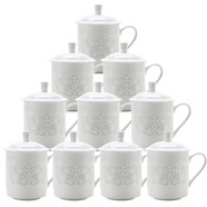 陶相惠陶瓷茶杯帶蓋杯子套裝辦公室泡茶杯會(huì)議水杯玲瓏白瓷茶杯10只套裝