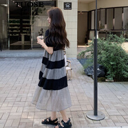 拓澀（TUOSE）氣質(zhì)洋氣連衣裙女夏2025新款設(shè)計感撞色條紋拼接寬松長款顯瘦裙子 條紋 S