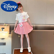 迪士尼女童套裝夏季半身裙兩件套兒童庫洛米學(xué)院風(fēng)裙套裝 陽光粉套裝+送包包 【送中筒條紋 150 (XL)