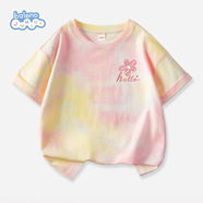 班尼路女童短袖T恤夏季中大童薄款時尚百搭扎染衣服兒童夏裝女孩上衣