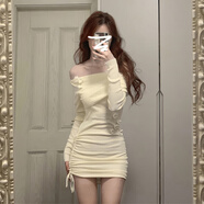 法克倫法式氣質(zhì)一字肩針織內搭連衣裙子女秋冬2025早春新款掐腰包臀短裙 【奶杏色】 2XL 65/70kg