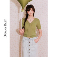 香蕉寶貝（BANANA BABY）BANANA BABY2025年夏新款萊賽爾甜美日系針織衫女海軍領(lǐng)短袖 綠色 M