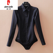 皮爾卡丹（pierre cardin）白襯衫棉 修身免燙抗皺襯衣連體女長(zhǎng)袖舒適職業(yè)連檔上衣 黑色 翻領(lǐng) M