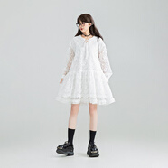 凱莉歐KEIKO 碎花刺繡 白色歐根紗連衣裙25春夏出游仙靈蕾絲花邊A字裙 白色  刺繡小碎花底擺蕾絲花邊 S