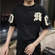 喬易倫精神小伙短袖t恤男痞帥潮流男裝2025新款半袖體恤夏季印花半截袖T 黑色 L