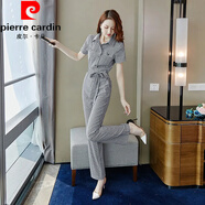 皮爾卡丹（pierre cardin）格子連體褲套裝女2025年新款夏韓版氣質時尚高腰連衣褲套裝闊腿褲 格子連體褲 S 【80-95斤】