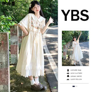 伊琦蕾（YIQILEI）YBS 韓版繡花泡泡袖連衣裙女夏季海邊度假田園風(fēng)收腰顯瘦遮胯裙子 主圖色 M