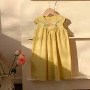 COLORFUL GEMS法式花朵刺繡女童連衣裙甜美公主裙2025夏新款廣州十三行 姜黃色 M 90c