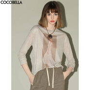 COCOBELLA時(shí)尚花紗印花長(cháng)袖T恤女氣質(zhì)休閑舒適圓領(lǐng)針織衫TS34 卡其 S
