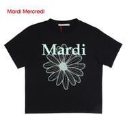  Mardi Mercredi韓國潮牌Mardi短袖小雛菊花女臘腸狗狗寬松金高銀同款t恤圓領(lǐng)上衣 黑色-薄荷綠花 M -260克三標齊全