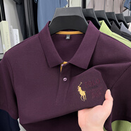 袋鼠（DAISHU）中青年純棉短袖T恤男夏裝休閑保羅刺繡Polo領(lǐng)衫寬松大碼半袖上衣 FL88090紫紅 M