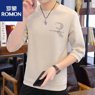 羅蒙（ROMON）夏季7七分袖T恤男潮流韓版五分袖秋裝打底衫上衣2025新款中袖體恤 WE051 卡其 XL