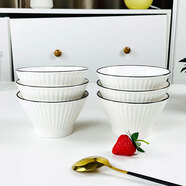 肅匠餐具家用套裝碗盤(pán)簡(jiǎn)約米飯碗盤(pán)套裝純白釉下彩陶瓷碗微波爐用 5英寸斗笠碗(山田) 6頭