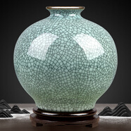傲世景德鎮(zhèn)陶瓷器仿古中式花瓶工藝品客廳擺件藝術(shù)品玄關(guān)博古架裝飾品 仿古裂紋石榴瓶+底座+證書