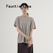 FAUNTIE LUNAT恤女短袖輕盈舒適慵懶風水洗亞麻圓領懶人T恤女寬松透氣通勤純色 短袖燕麥灰淺 S