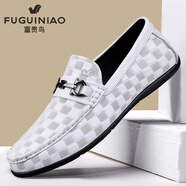富貴鳥(niǎo)男鞋新款英倫風(fēng)商務(wù)休閑皮鞋軟底透氣便捷套腳豆豆鞋皮鞋男 白色 37 (235mm)