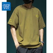 真維斯（Jeanswest）夏季短袖t恤男士新款寬松大碼胖子體恤潮流純棉圓領(lǐng)半袖衫 軍綠色 2XL (推薦160-180斤)