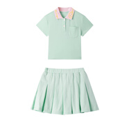 安奈兒童裝女童套裝裙子短袖夏裝新款寶寶透氣翻領(lǐng)運動(dòng)休閑兩件套