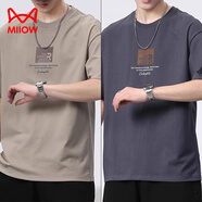 貓人（MiiOW）短袖T恤男2025夏季薄款潮流百搭休閑體恤純棉打底衫潮牌男裝 灰杏色+深灰色 2XL