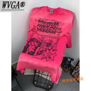 wvga新款vintage美式潮流高街復(fù)古重磅水洗做舊歐美寬松vtg短袖t恤男 瑪麗蓮曼森抽象海報(bào) （后面有圖案） S 碼（寬松版 130斤左右穿） 身高170-17