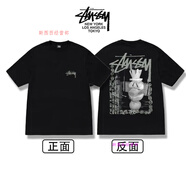 斯圖西（stussy）stuss美潮斯圖骰子轎車(chē)女郎印花logo字母男女同款情侶短袖T恤上衣 黑色素描雕像 L