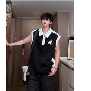 凱瑞姆科羅背心男夏季半拉鏈文藝新款原宿潮流流行慵懶美式高街痞帥 黑色 XL