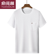 俞兆林夏季爸爸短袖t恤純棉中老年人爺爺夏裝男裝40-60歲圓領(lǐng)大碼透氣 白色 L 50(120-140斤)