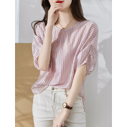 俞兆林垂感通勤泡泡袖套頭短袖T恤2025年夏季新款簡(jiǎn)約寬松顯瘦薄款上衣 粉紅色 S