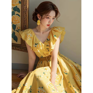 墨媛（MOYUAN）2025年春天夏季最新款女士裝法式連衣裙小個(gè)子海邊度假氣質(zhì)衣服 黃色 M 98-108斤