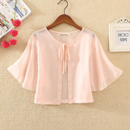 北杳搭配吊帶裙子的開(kāi)衫短袖2024夏季雪紡外搭短款小披肩顯瘦女薄款曬 粉紅色披肩高 L [建議105-115斤