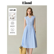ELAND【100%棉】衣戀連衣裙女x形V領(lǐng)開(kāi)門(mén)襟無(wú)袖裙子2025夏季新款 淺藍(lán)色(51)L/Blue S /160