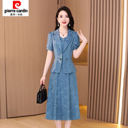 皮爾卡丹（pierre cardin）兩件套連衣裙2025新款夏季時尚洋氣顯瘦短袖外套背心裙套裝女 藍色【套裝】 M 【建議80-95斤】