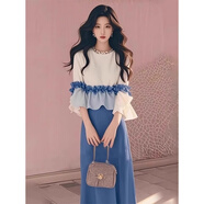 樂芬蘭（LeFenLan）法式連衣裙2025夏季新款女裝衣服穿搭一整套氣質(zhì)減齡半身套裝裙子 藍色上衣+藍色半身裙 M