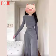 FSHE今年流行漂亮套裝2025年新款上衣褲子兩件套早春裝搭配套裝女 灰色套裝【早春季開春韓系穿搭/2 L 60kg/L