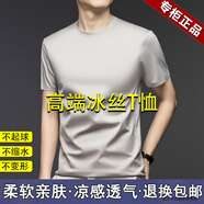 皮爾卡丹（pierre cardin）高端品牌夏季中年男士冰絲短袖圓領(lǐng)T恤體恤衫純色休閑無(wú)痕打底衫 米色 XL 推薦【130-155斤】