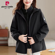 皮爾卡丹（pierre cardin）外套女春秋款2025新款媽I媽寬松大碼洋氣兩件裝沖鋒衣夾克 黑色單件外套 2XL 150-165斤