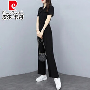 皮爾卡丹（pierre cardin）2025新款時(shí)尚女裝夏季修身高腰連衣褲女黑色顯瘦短袖連體褲喇叭褲 圖片色 連體褲 3XL 建議135-150斤