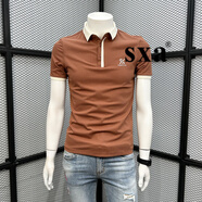 SXA香港潮牌短袖撞色POLO衫男2025夏季新款時(shí)尚青年百搭字母打底衫 紅棕 XL