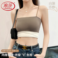 浪莎（LangSha）女士加絨保暖吊帶背心抹胸細肩帶純色打底小背心韓版秋冬季內搭 卡其 均碼【165/90】