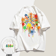 蘇愚100%純棉2024新款重磅夏季網(wǎng)紅星星印花t恤女寬松顯瘦百搭短袖男 B4-58-RA星雙面短袖-白 2XL