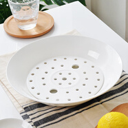 紅牡丹 雙層瀝水餃子盤(pán)骨瓷盤(pán)子歐式家用陶瓷菜盤(pán)大號水果盤(pán)帶瀝水深盤(pán) 純白餃子盤(pán) 26cm 單個(gè)