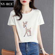 NY-RCE短袖t恤女夏季2025新款短款上衣百搭潮流印花減齡小白t恤 小鹿 XL 120-130斤